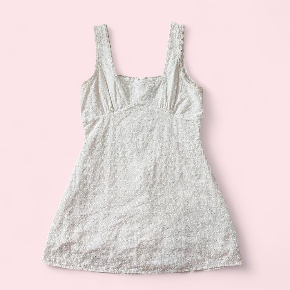Princess Polly White Eyelet Mini Dress — Size 8